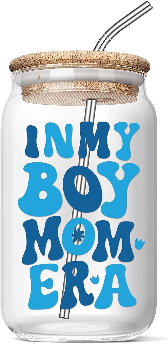 Birthday Mothers Day Boy Mom Gifts, 16 Oz Coffee Glass Cups