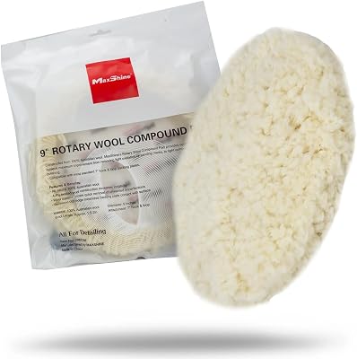 Maxshine 9” Single-Sided Rotary Wool Buffing Pad | Professional 100% Wool Cutting & Polishing Pad | Hook & Loop Backing for Easy Attachment | Ideal for Heavy Defect Removal & Paint Correction