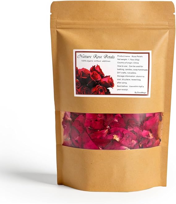 Dried Red Rose Petals 1.75oz, Real Natural Flower Petals for Bath, Soap Making, Candle Making, Wedding Confetti, DIY Crafts, Romantic Decoration