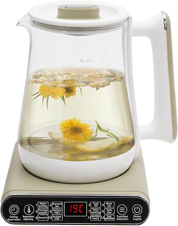 Electric Kettle Tea Maker, 800W Smart Electric Kettle with Strainer & Stewpot, Electric Kettle for Boiling Water with Timer Function, Temperature Adjustment, 12 Cooking Functions