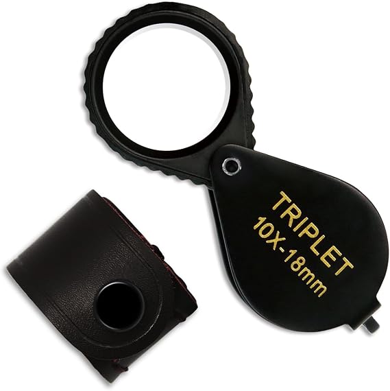10X Jewelers Loupe Magnifier 18mm Triplet Lens Pocket Foldable Jewelry Eye Loop Magnifying Glass with Metal Construction for Jewelers Gemstone Diamonds Coins Stamps Antiques and More