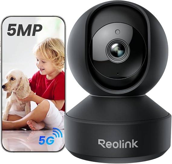 Reolink Indoor Security Camera 5MP Pan/Tilt, Dog/Pet Camera, E1 Pro Black | Auto-Tracking, Crying Detection, Privacy Mode, 3K Enhanced Night Vision, 2.4/5GHz Wi-Fi, 2-Way Audio, No Subscription