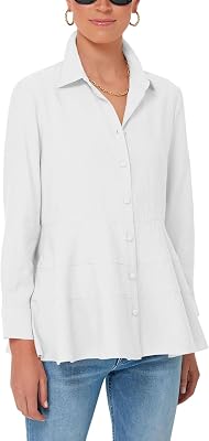 Cicy Bell Womens Button Down Shirts Collared V Neck Long Sleeve Peplum Tiered Blouse Tops