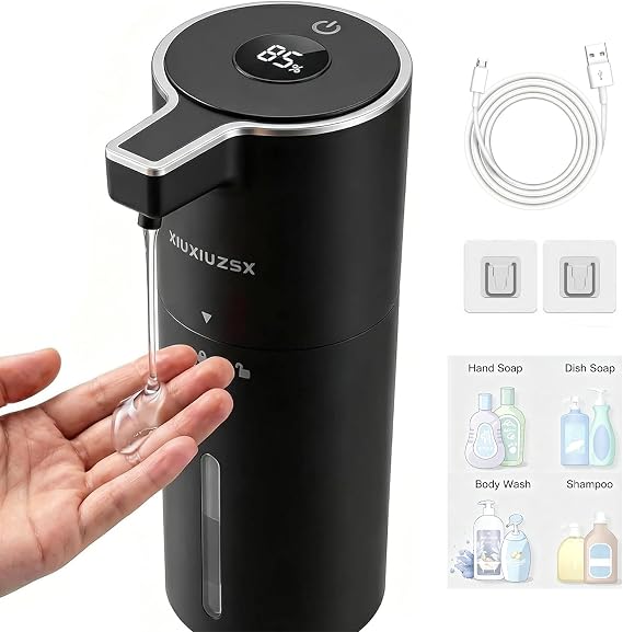 Touchless Automatic Electric Liquid Soap Dispenser | USB Rechargeable Wall Mount 400ml Waterproof Sensor Liquid Hand Soap Dispenser for Bathroom Kitchen Kids, Black