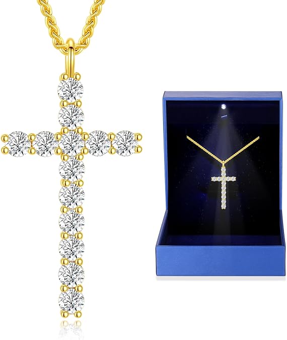 xiupen Moissanite Cross Necklace for Women Birthday Gifts for Wife Wedding Anniversary Jewelry for Her Christmas Mothers Day Gift for Mom Girlfriend