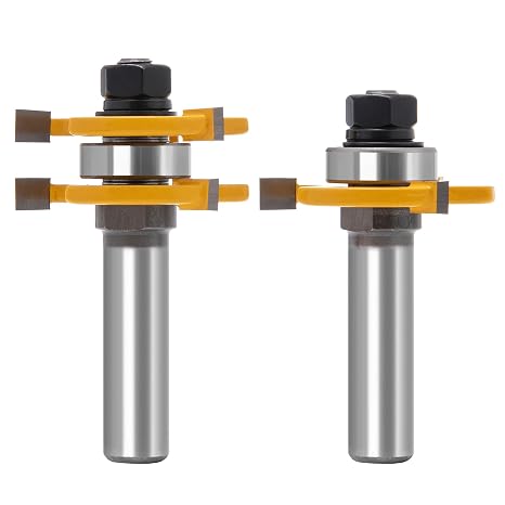 3 Edge T Joint Router Bit, Lock Miter Woodworking Bit for Cabinet, Rabbeting & Tongue & Groove (Router Bit-1/2 Inch -3 Edged T-Shaped)