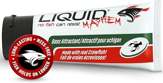 Liquid Mayhem Bass Fish Attractant Gel 60 ml / 2 oz 60 Uses Real Anchovy Bait & Aminos | UV-Enhanced Long-Lasting Gel All Lure Types