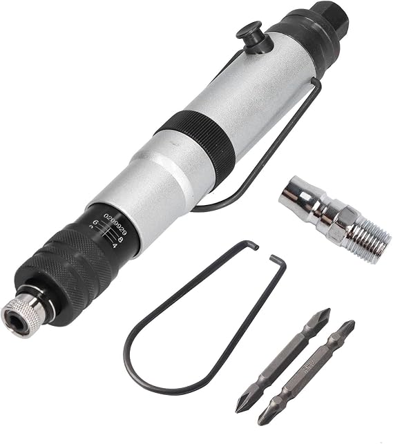 Pneumatic Screwdriver, 12-25N.M Adjustable Torque, Zinc Alloy, 1/4in Air Inlet, 1200rpm, Clockwise and Counterclockwise Rotation, for Home Decoration and Machinery