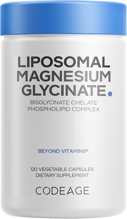 Codeage Liposomal Magnesium Glycinate, Bisglycinate, NSF, 120 Capsules | NSF Certified - Liposomal magnesium bisglycinate 350 mg with BioPerine black pepper. One-month supply. Gluten-free, non-GMO.