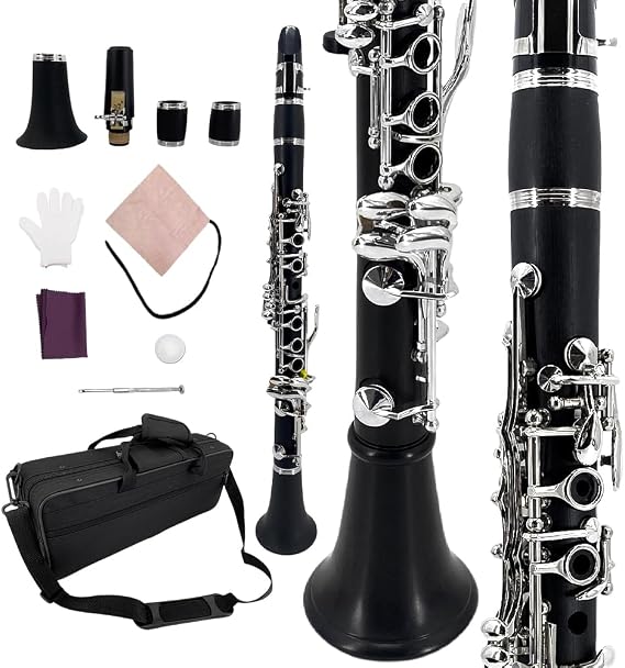 Ebonite Clarinet E Flat Clarinet for Beginner Student with Protect Case 2 Barrels Cleaning Cloth Mouthpice Gloves