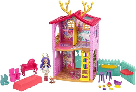 Enchantimals Cozy Deer House Playset (21-in / 53-cm) with Danessa Deer Doll & Animal Figure, 4 Play Areas & 15+ Pieces, Great Gift for Kids Ages 3-8 (HFC41)