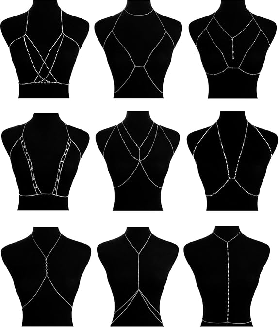 NICEIGHT 9PCS Body Chain for Women Sexy Bikini Bra Chain Necklace Belly Waist Chain for Summer Beach Length Adjustable