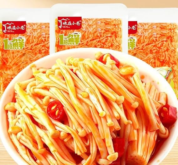 Spicy Enoki mushroom, snack dishes, spicy snack food, instant pickles, vegetables, spicy spicy strips, Chinese specialty food (5packs)