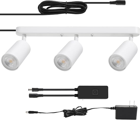 Plug in Track Lighting Track Light Fixtures with Power Cord Wall Spotlight Flexibly Rotatable Heads Plug in Ceiling Lights for Kitchen Cabinet Gallery Bar Living Room 15W 3000K(White, 3 Heads)