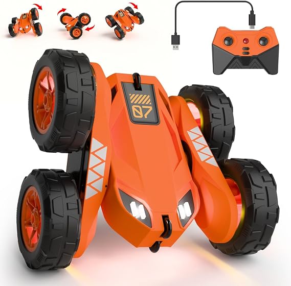 MaxTronic Remote Control Cars, Exclusive Dual Direct Charging with Adjustable LED. 360° Stunt Flip 15km/h 4WD All-Terrain RC Toy car, Holiday Tough Durable, Fun for Boys Girls Ages 3-12