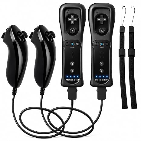 Motion Plus Wii Controllers 2Packs with Nunchucks, Wii Remote Controllers Compatible for wii and Wii U with Built in Motion Plus