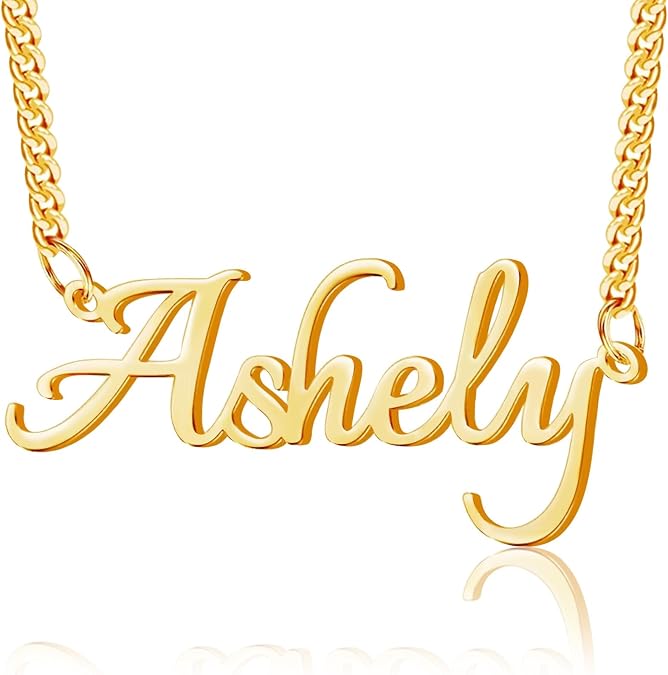 Custom Name Necklace Personalized - 18K Gold Plated Customized Name Plate Necklaces Gifts for Women Girls