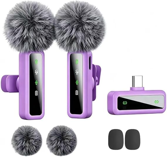 Wireless Lapel Mic Phone, Mini Vlog Recording Lavalier Mic,Purple