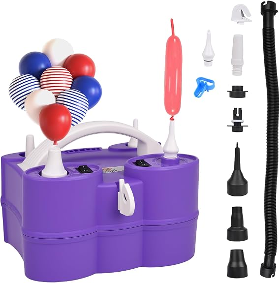 Electric Balloon Pump, Portable Electric Balloon Blower Machine Balloon Air Pump Dual Nozzle 110V 600W Balloon Inflator for Party Decorations