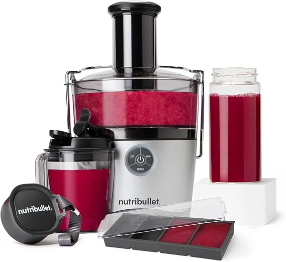 nutribullet 1000W Juicer Pro - Large 2L Pulp Basin & 800ml Juice Pitcher - Three Precision Speeds, Wide 3" Chute & Dishwasher Safe - Includes Glass To-Go Bottle 340ml & Freezer Tray
