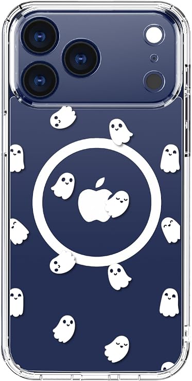 LUHOURI iPhone 17 Pro用 ハロウィンケース スクリーンプロテクター付き - ワイヤレス充電 - クリスタルアクリルクリア - ファッショナブルなデザイン 女性 ガールズ - スリムフィット 保護電話カバー、リトルゴースト