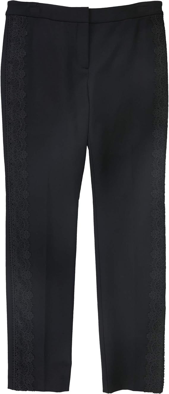 Alfani Womens Lace Trim Straight Leg Casual Pants, Black, 6 / 29L