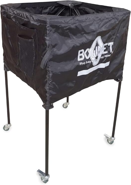 Bownet Volleyball Cart with Wheels for 30 Balls, Portable Sports Equipment Storage, 40" Tall, Also for Laundry Basket, Soccer Ball, Collapsible Design