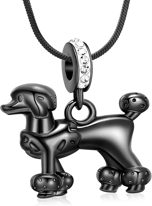 Cute Dog Poodle Urn Necklace Hairy Poodle Pet Cremation Jewelry Urn Pendant Fits Pandora Charms Bracelet Necklace for Women Memorial Keepsake Jewelry for Ash of Loved Ones