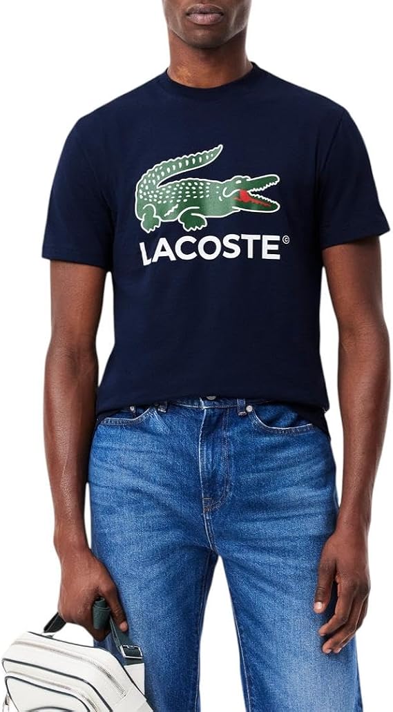 Lacoste Men's Signature Print Cotton T-Shirt, Navy Blue, XX-Large