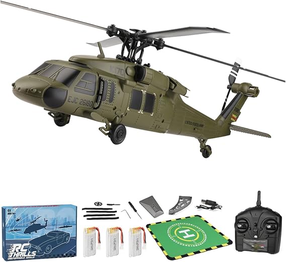 Kooteyybhyy WL K170 Remote Control Helicopter, 2.4G 4CH Black Hawk 170 Size Flybarless RC Helicopter for Adult with Adjustable Left and Right Hand Throttle, Collector Model for Military Fans - RTF