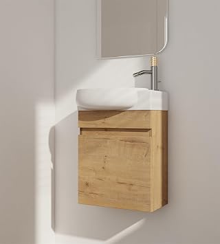 Henf 17'' Wall Mounted Bathroom Vanity Sink Combo for Small Space, Modern Bathroom Vanity Set with Ceramic Sink Top, Hanging Garage Vanities Compact Floating Small Cabinet for Bath Room