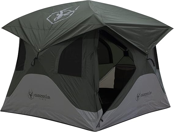 Gazelle TentsTM, T3X Hub Tent, Easy 90 Second Set-Up, Waterproof, UV Resistant, Removable Floor, Ample Storage Options, 3-Person, Alpine Green, 68" x 76" x 82", GT301GR