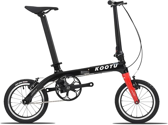 Carbon Fiber Folding Bicycle 14-inch Wheel Student Bike One-Touch Folding Bike 6.7 Kg Mini Single-Speed Bike with Bell