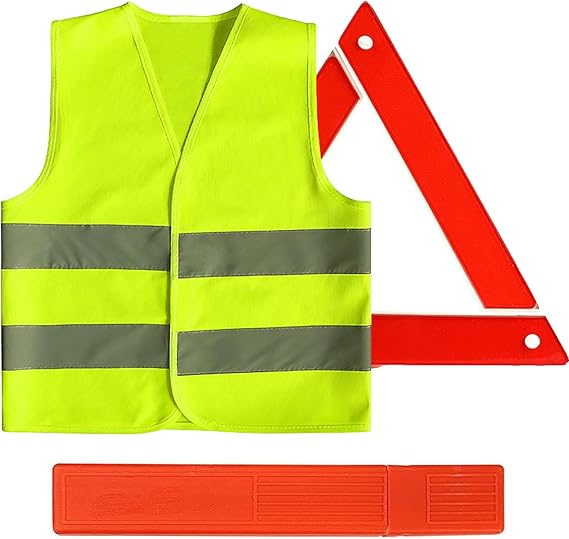 2-in-1 Car Emergency Kit – Includes Approved Reflective Car Triangle and High-Visibility Vest, Essential for Cars, Motorcycles, and Campers