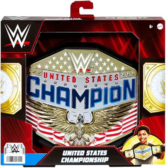 Mattel WWE United States US Championship Role Play Kids Title Belt, Authentic Styling with Adjustable Belt Ages 6 Years Old & Up, Youth, Black