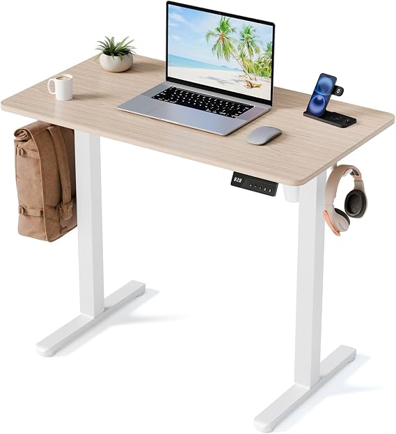 35" Electric Standing Desk, Small Sit Stand up Desk, Light Walnut