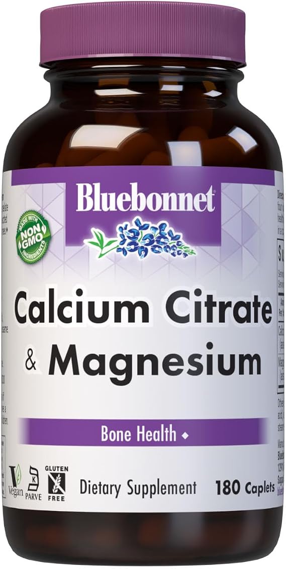 Bluebonnet Calcium Plus Magnesium Caplets, 180 Count | Strong Bones for Men & Women; Non-GMO, Vegan, Gluten-Free