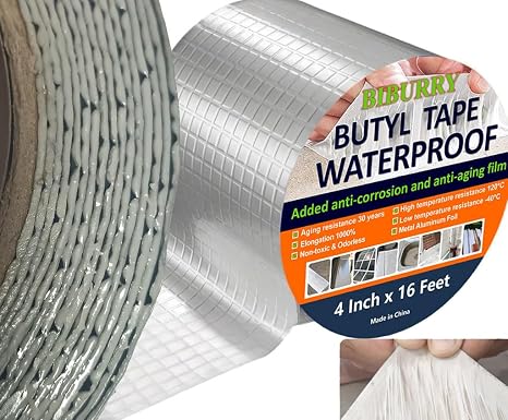 Butyl Waterproof Tape, 4" x 16' Aluminum Foil Sealant Tape for Leak-Proof Patching of Windows, Glass, Boats, Pipes,RV Roof & EPDM Roofs Silver