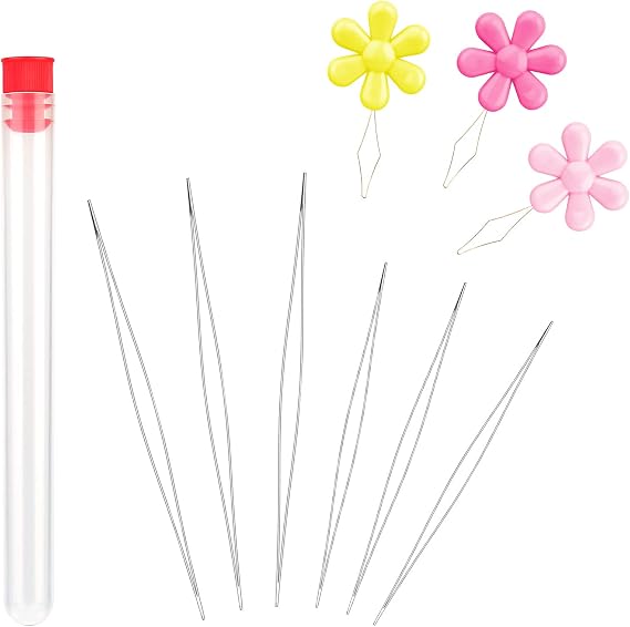 6 Pieces Big Eye Beading Needles, 2 Sizes Collapsible Bead Needle