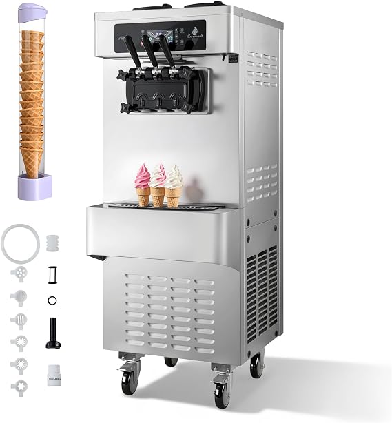 VEVOR Commercial Ice Cream Machine 20-28L/H 2200W 3-Flavor Freestanding