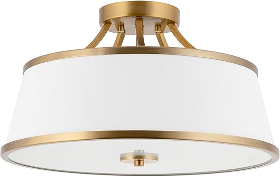 Kira Home Zoey 18" Modern Gold Semi Flush Mount with White Tapered Fabric Shade, 3-Light Ceiling Light, Warm Brass Finish