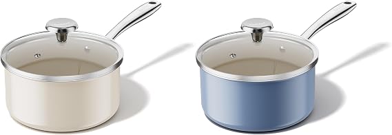 Redchef Ceramic Sauce Pan with Lid, 2.5QT White & Blue Saucepans Set, Nonstick Cooking Pot Set with Stay-Cool Handle, Non Toxic Small Pot, PTFE & PFOA Free, Oven Dishwasher Induction Safe