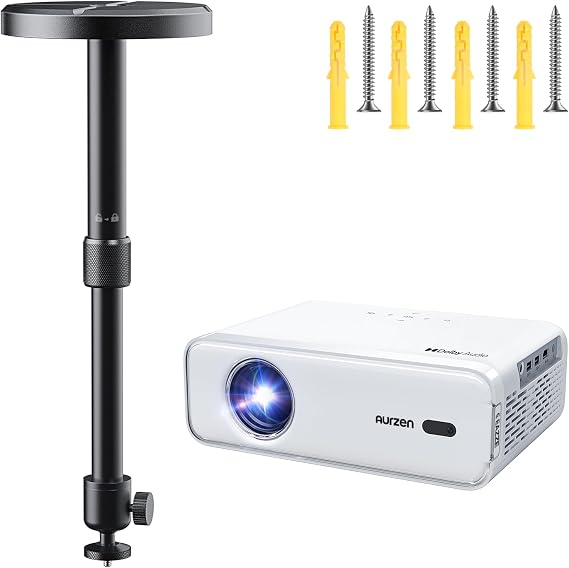 Aurzen EAZZE D1 Smart Projector with Adjustable Ceiling/Wall Mount Bundle Built-in Netflix, Auto Focus/Keystone & Height-Adjustable Universal Mount