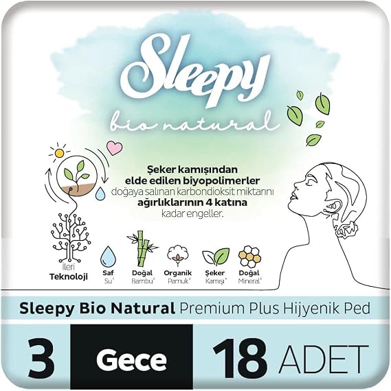 Sleepy Bio Natural Premium Plus Hijyenik Ped Gece 18 Adet Ped