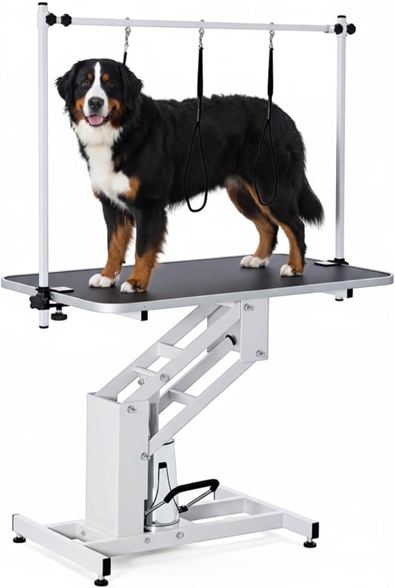 Garvee 43.3 in Hydraulic Pet Grooming Table, Professional Hydraulic Grooming Table w/Max 350 LBS Loading Capacity, 3 Adjsutable Nooses, Adjustable Height Range 22 in -39 in | w/Max 350 LBS Loading Capacity, 3 Adjsutable Nooses, Adjustable Height Range 22 in -39 in