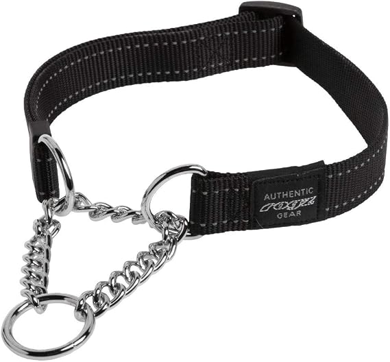 Reflective Nylon Choke Collar; Slip Show Obedience Training Gentle Choker for Large Dogs, Black