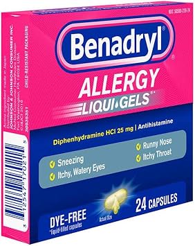 JOHNSON & JOHNSON CONSUMER M147 Benadryl Allergy, Dye Free Liquid Gels, Pack of 24