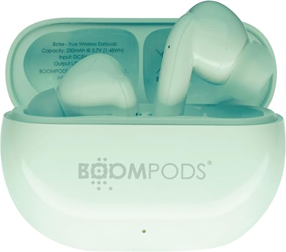 Boompods Echobuds Gerçek Kablosuz Kulaklık - Dahili Mikrofonlu Bluetooth Kulak Tomurcukları, 19 Saat Çalma Süresi, Geri Dönüştürülmüş Plastikten Kulak İçi Kulaklıklar, Müzik ve Çağrılar için IPX4 Suya