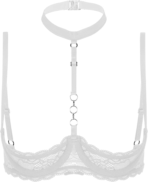 Women Sexy 1/4 Cup Sheer Lace Bra Push Up Underwired Shelf Bra Unlined See Through Bralette