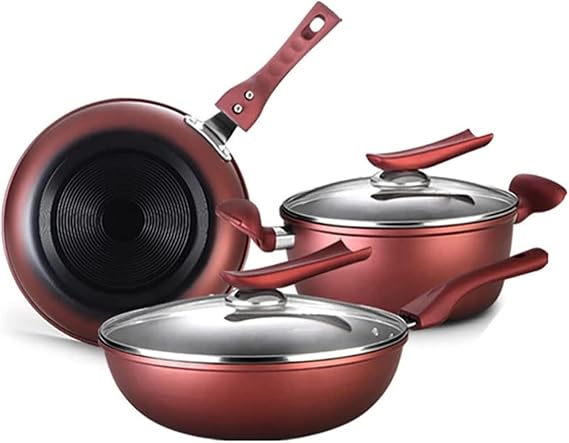 Cookware Set Iron Frying Pan Non- St?Ck Wok with Lid Pot Pan Set Fireproof with Glass Cover Wooden Shovel Kitchen Cooking
